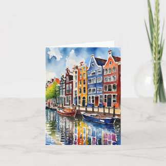 Amsterdam Canal Houses Watercolor Stationery Card