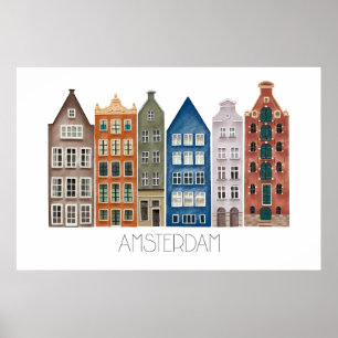 Amsterdam Canal Illustrated Art Print