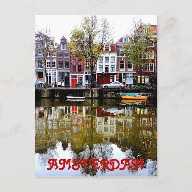 Amsterdam Canal Rainy Spring Day Postcard (Front)