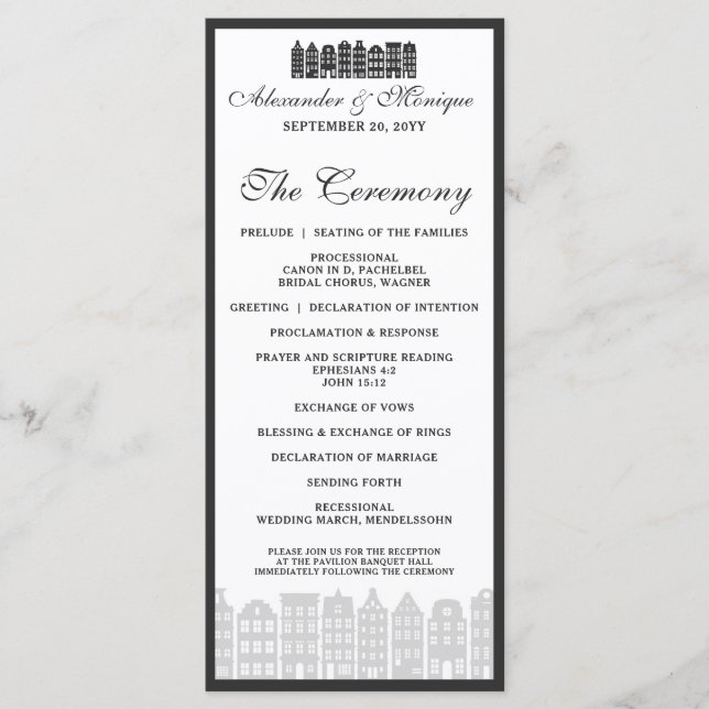 Amsterdam Canal Row Houses Dutch Wedding Program Programme (Front)
