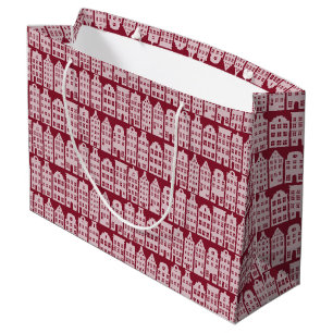 Amsterdam Canal Row Houses Marsala Red Pattern Large Gift Bag