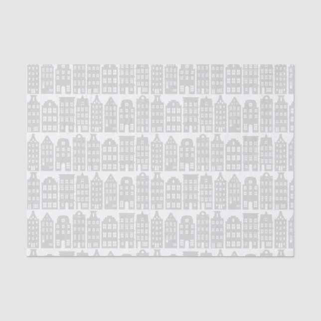 Amsterdam Canal Row Houses Silver & White Pattern Tissue Paper (Front)