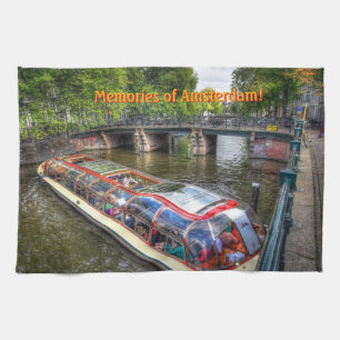 Amsterdam Canal Scene, Tours of Amsterdam Tea Towel