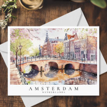 Amsterdam Canal Watercolor Netherlands Travel