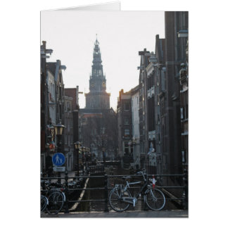 Amsterdam Canal with Bikes and Old Church Card
