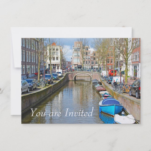 Amsterdam Canal with boats Invitation (Front)