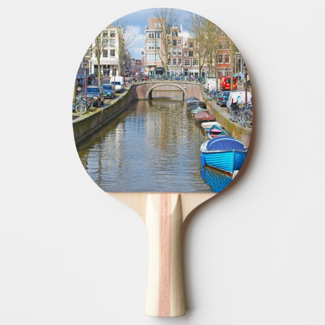 Amsterdam Canal with boats Ping Pong Paddle (Front)