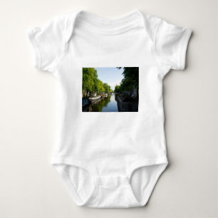 Amsterdam Canal with Houseboats Scenic Travel  Baby Bodysuit