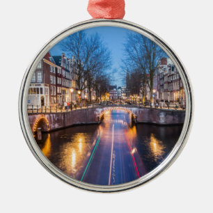 Amsterdam Canals at Night Metal Tree Decoration