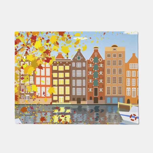 Amsterdam City Canal Autumn Colourful Door Mat (Front)