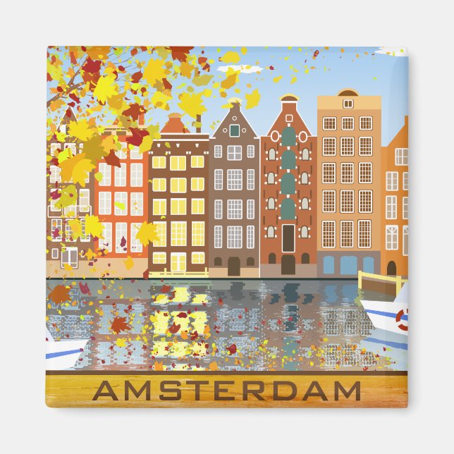 Amsterdam City Canal Autumn Colourful Fall Magnet (Front)