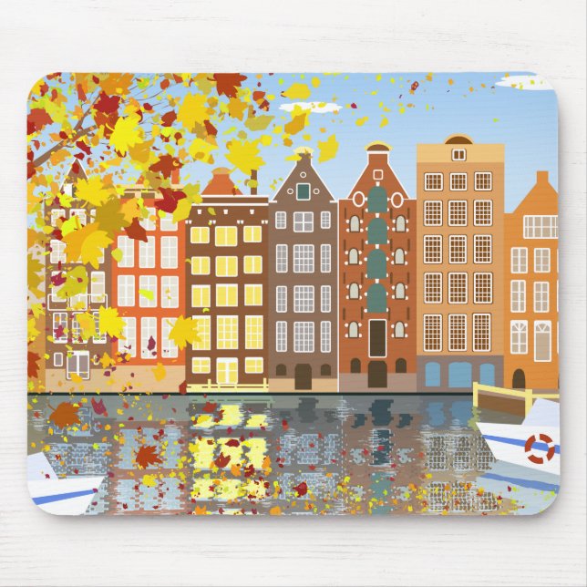 Amsterdam City Canal Autumn Colourful Mousepad (Front)
