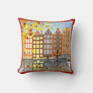 Amsterdam City Canal Autumn Colourful Throw Pillow