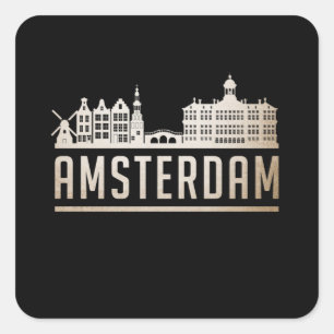 Amsterdam City Cityscape Skyline Funny Gift Idea Square Sticker
