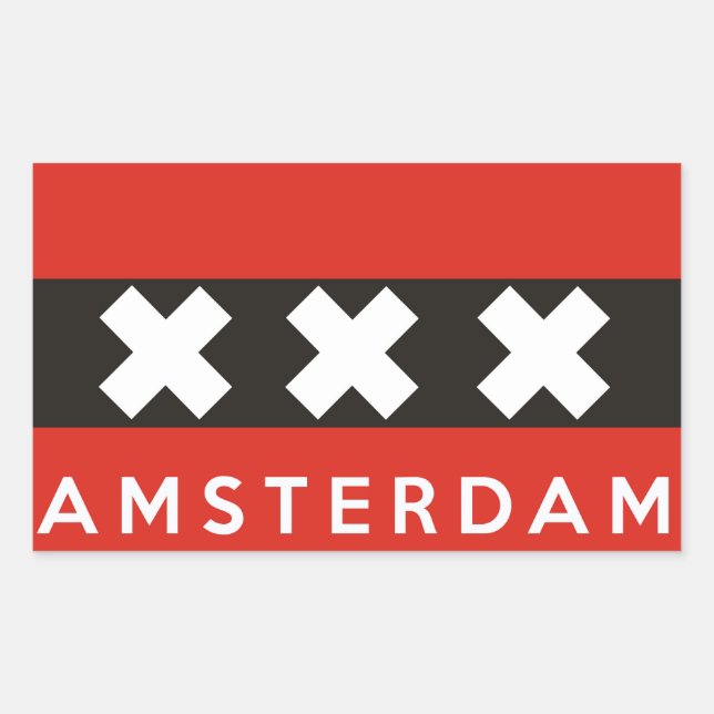 amsterdam city flag netherlands country name text rectangular sticker (Front)