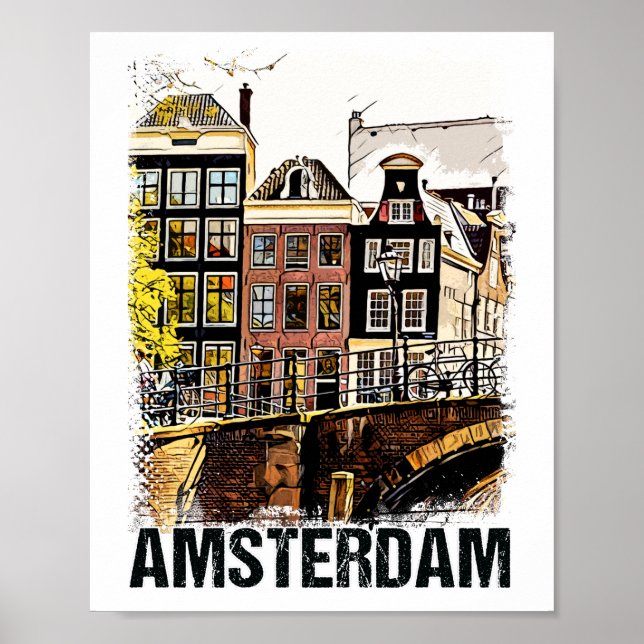 Amsterdam City Streets Vintage Travel Art Poster (Front)