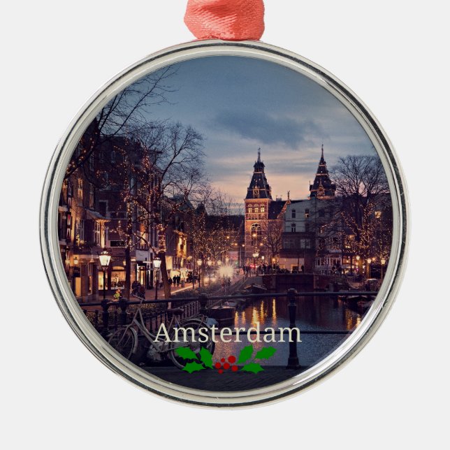 Amsterdam cityscape photograph metal tree decoration (Front)