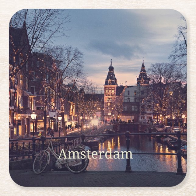 Amsterdam cityscape photograph square paper coaster (Front)