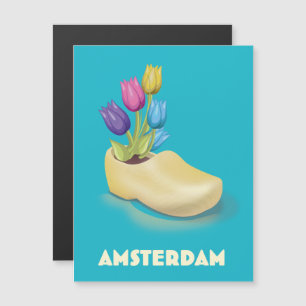 Amsterdam Cloggs and Tulips travel poster.