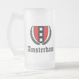 Amsterdam Crest Frosted Glass Beer Mug