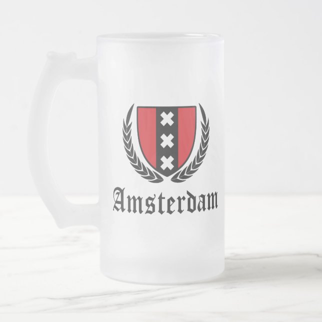 Amsterdam Crest Frosted Glass Beer Mug (Left)