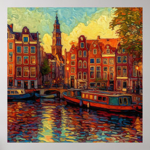 Amsterdam Dusk   Dutch Expressionist Art Poster