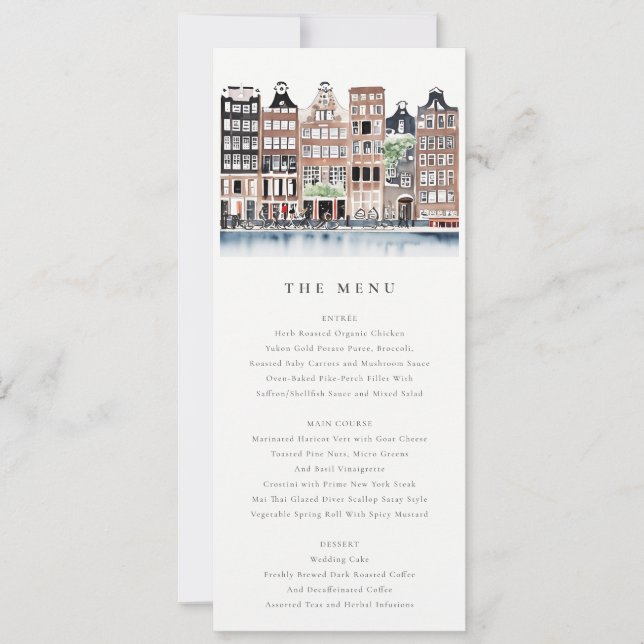 Amsterdam Dutch Canal Landscape Wedding Menu Card (Front)
