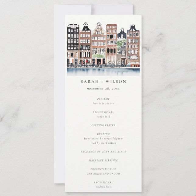 Amsterdam Dutch Canal Landscape Wedding Program Invitation (Front)