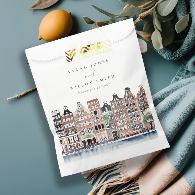 Amsterdam Dutch Canal Watercolor Landscape Wedding Favour Bags (Creator Uploaded)