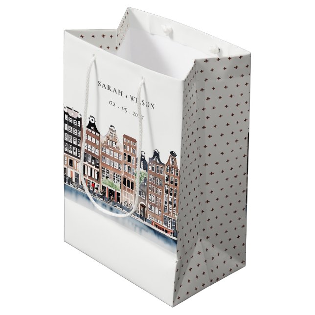 Amsterdam Dutch Canal Watercolor Landscape Wedding Medium Gift Bag (Front Angled)