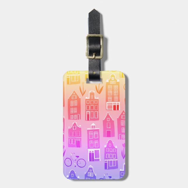 Amsterdam Dutch Houses Tulips Bikes Pattern Luggage Tag (Front Vertical)