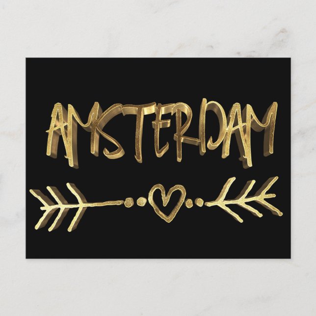 Amsterdam Dutch Love Elegant Black Gold Typography Postcard (Front)