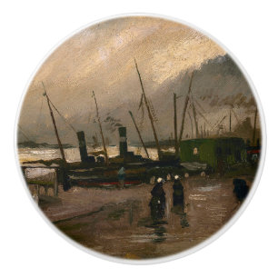 Amsterdam Fishermen's Harbour Storm by Vincent Gog Ceramic Knob