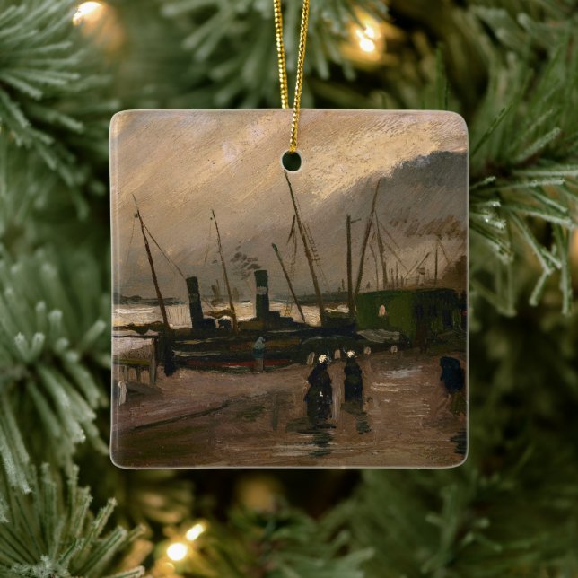 Amsterdam Fishermen's Harbour Storm by Vincent Gog Ceramic Ornament (Tree)