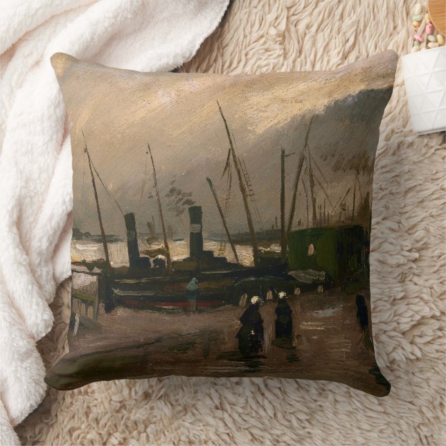 Amsterdam Fishermen's Harbour Storm by Vincent Gog Cushion (Blanket)