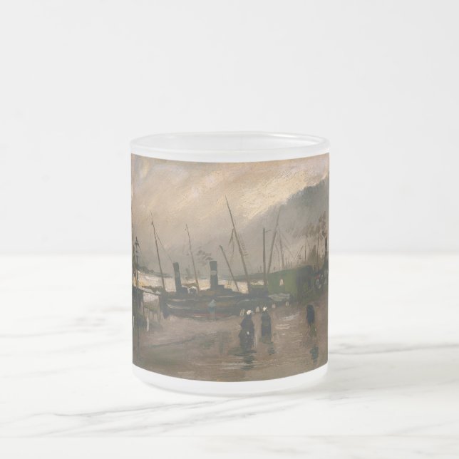 Amsterdam Fishermen's Harbour Storm by Vincent Gog Frosted Glass Coffee Mug (Center)