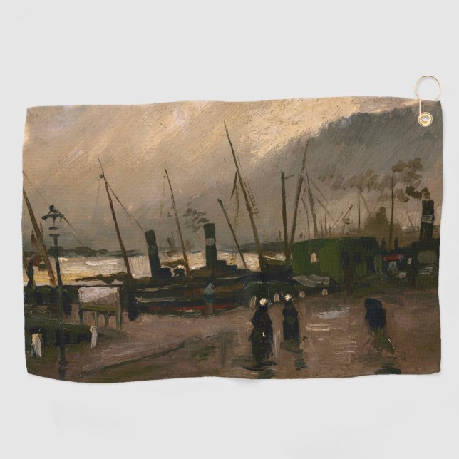 Amsterdam Fishermen's Harbour Storm by Vincent Gog Golf Towel (Horizontal)
