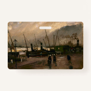 Amsterdam Fishermen's Harbour Storm by Vincent Gog ID Badge