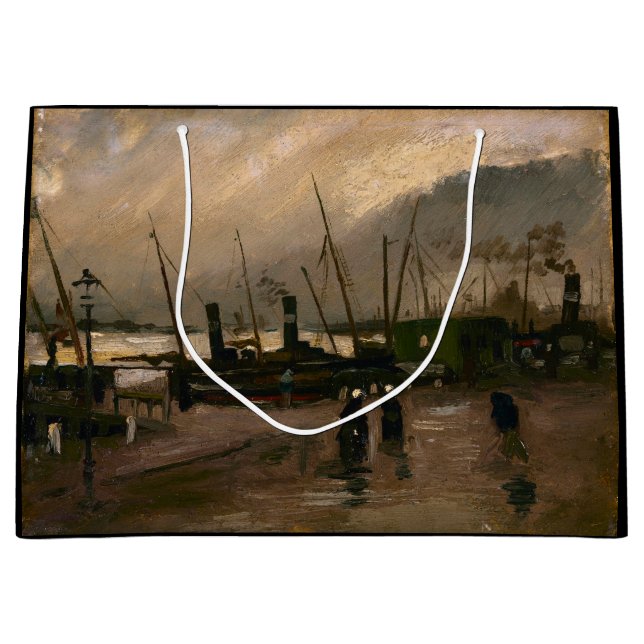 Amsterdam Fishermen's Harbour Storm by Vincent Gog Large Gift Bag (Front)