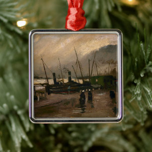 Amsterdam Fishermen's Harbour Storm by Vincent Gog Metal Tree Decoration