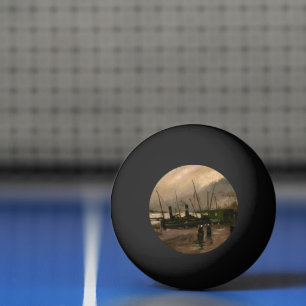 Amsterdam Fishermen's Harbour Storm by Vincent Gog Ping Pong Ball