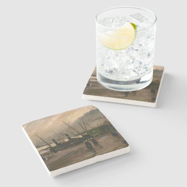 Amsterdam Fishermen's Harbour Storm by Vincent Gog Stone Coaster (Side)