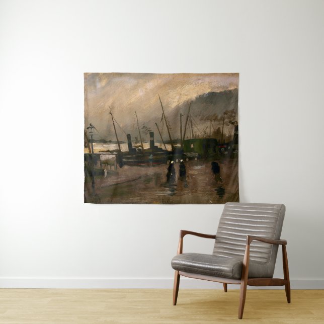 Amsterdam Fishermen's Harbour Storm by Vincent Gog Tapestry (In Situ (Horizontal))