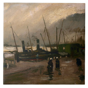 Amsterdam Fishermen's Harbour Storm by Vincent Gog Tile