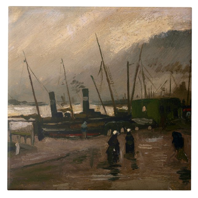 Amsterdam Fishermen's Harbour Storm by Vincent Gog Tile (Front)