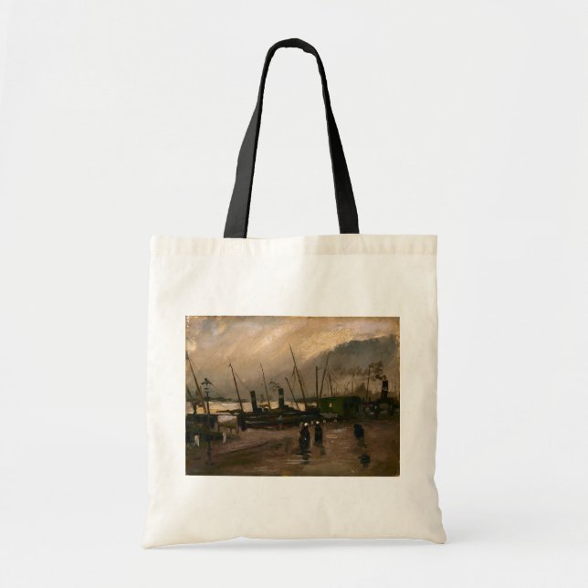 Amsterdam Fishermen's Harbour Storm by Vincent Gog Tote Bag (Front)