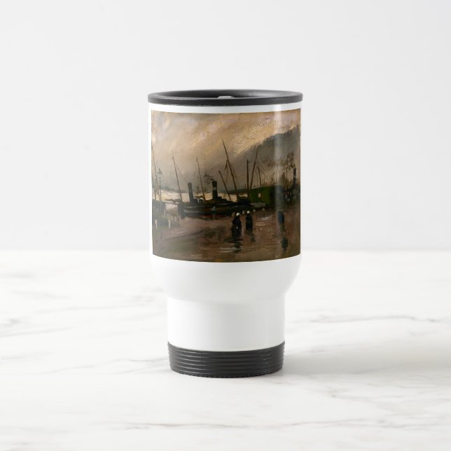 Amsterdam Fishermen's Harbour Storm by Vincent Gog Travel Mug (Center)