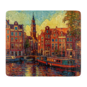 Amsterdam Gilded Waters   Vibrant Dutch Canal Cutting Board