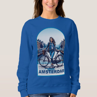 Amsterdam girl with bicycle on bridge sweatshirt