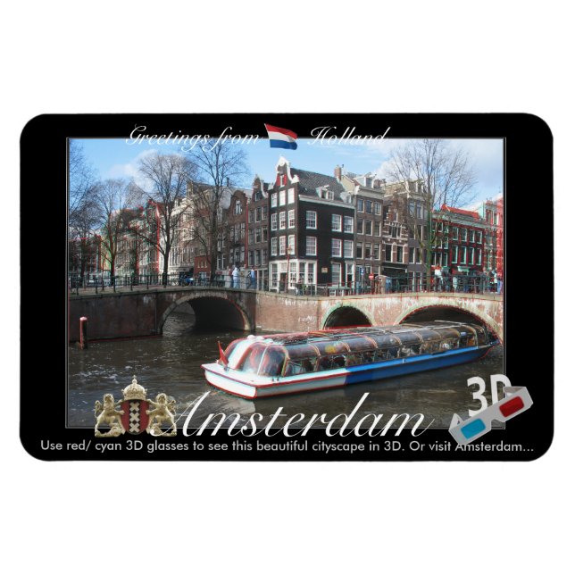 Amsterdam Holland 3D View Anaglyph Magnet (Horizontal)
